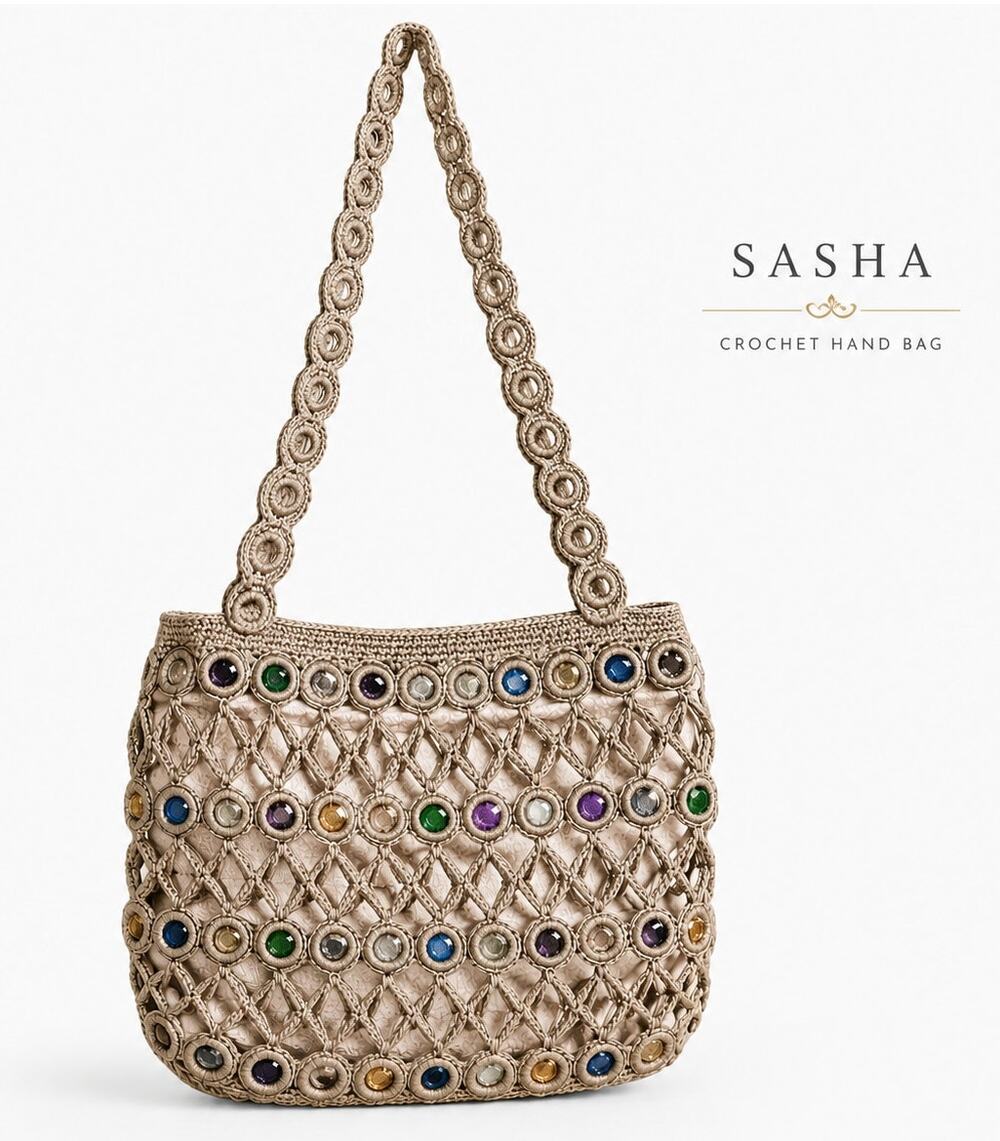 Sasha Crochet Shoulder Bag Beige Multicolor Circle Boho Y2K Festival Purse